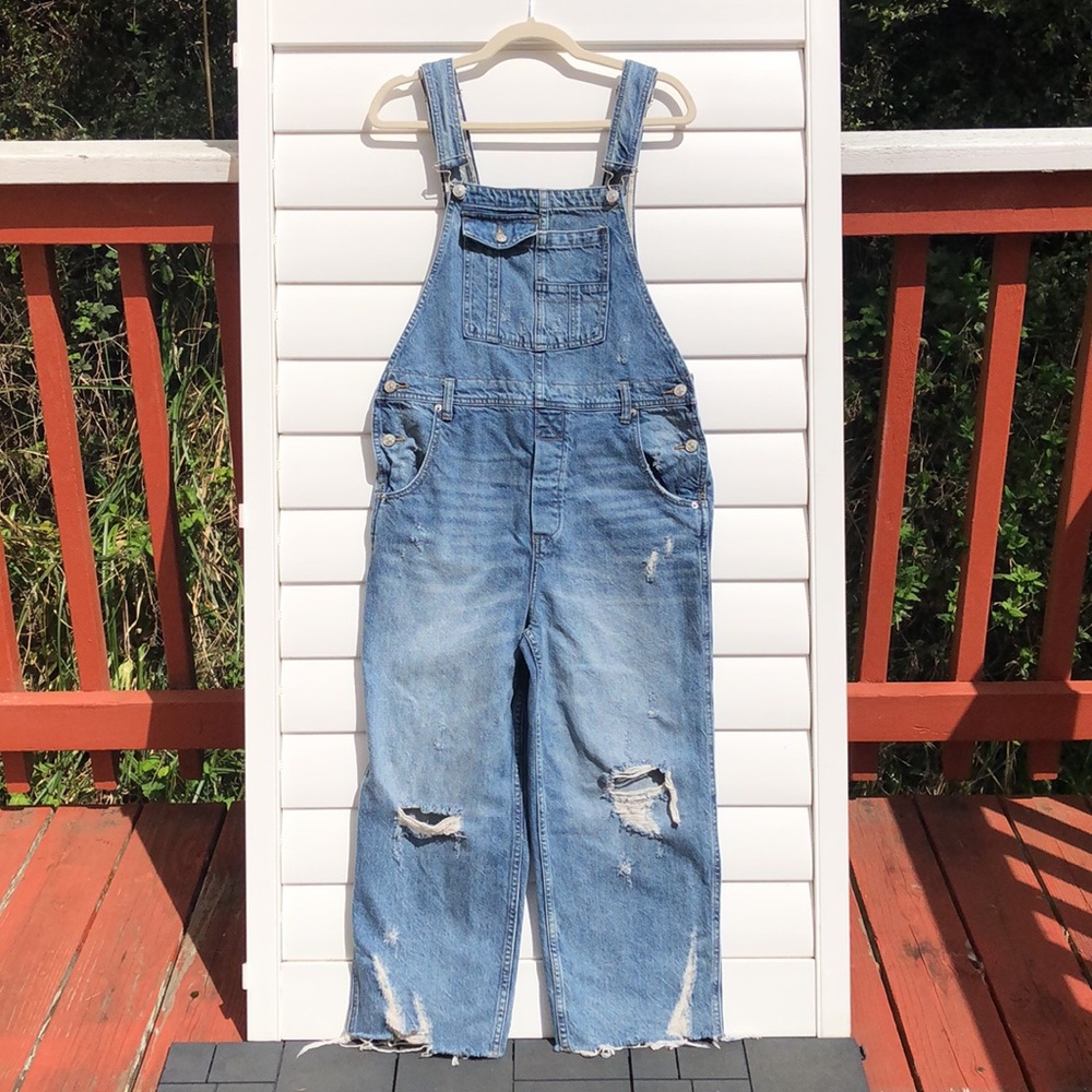 We the free distressed denim overalls
